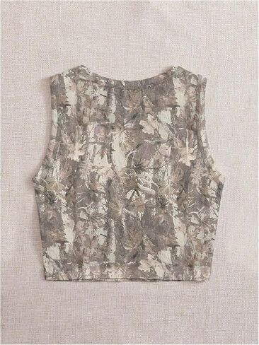 Makemechic Women's Camo Print Tank Top Crew Neckless Slim Fit Tops Summer Crops in Saudi Arabia