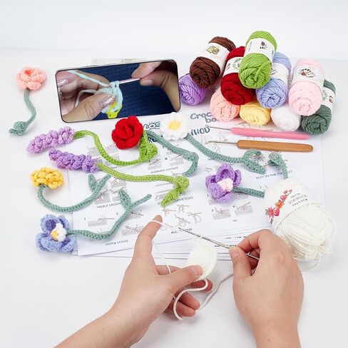 ORIGACH Valentine's Day Crochet Kit for Beginner Adults, 2 Set Starter Crochet Valentine's Day Love Gnome Kit with Step by Step Video Tutorial, Instruction, Yarn, Hook, Accessories in Kuwait