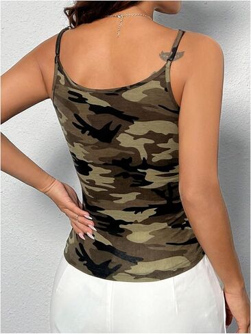Gorglitter Women's Camo Print Cami Top Squares Square Devin Neck Spaghetti Tops Camisole in Saudi Arabia