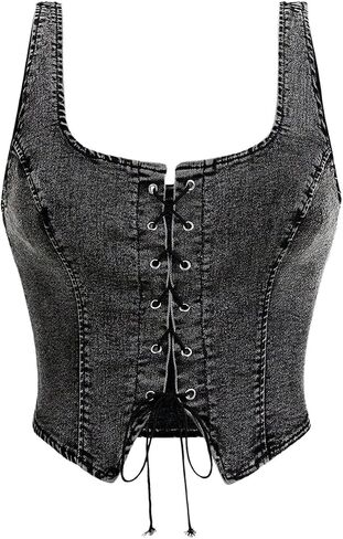 Floerns Women's Plus Size Y2K Sliciveless Corset Denim Tops Lace Up split splic in Saudi Arabia