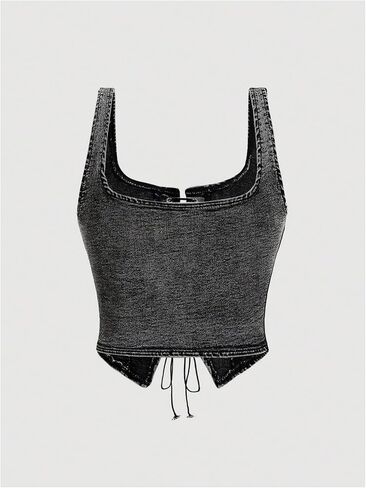Floerns Women's Plus Size Y2K Sliciveless Corset Denim Tops Lace Up split splic in Saudi Arabia