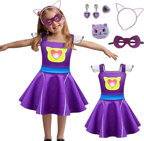 Superhero Costumes for Girls Lace Sleeves Dress–Includes Headband, mask,Earring For Halloween Christmas Outfits in Saudi Arabia
