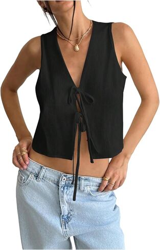 Milumia Tie Tie Band Front Tank Top Top Deep V Vear Device Sest in Saudi Arabia