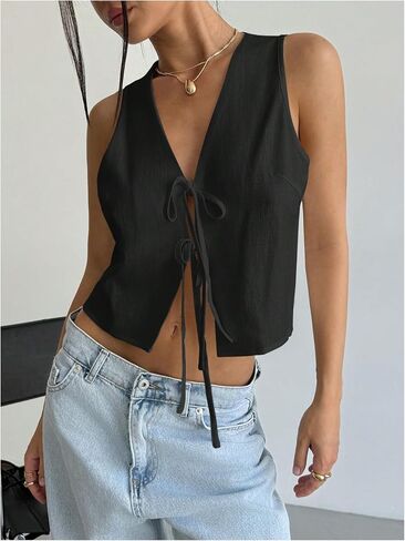 Milumia Tie Tie Band Front Tank Top Top Deep V Vear Device Sest in Saudi Arabia