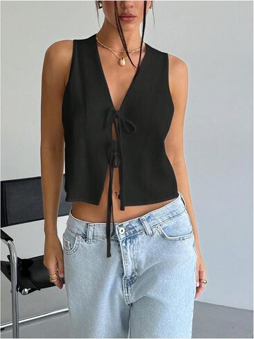 Milumia Tie Tie Band Front Tank Top Top Deep V Vear Device Sest in Saudi Arabia
