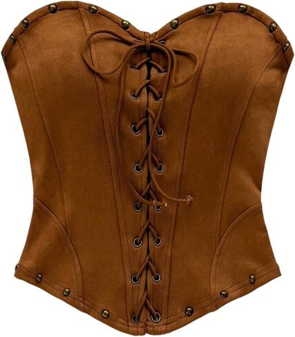 Soly Hux Women's Faux Suede Tubs Tops Lace Up Bandlesslessless Bandeau Summer Out Corset Crop Top in Saudi Arabia
