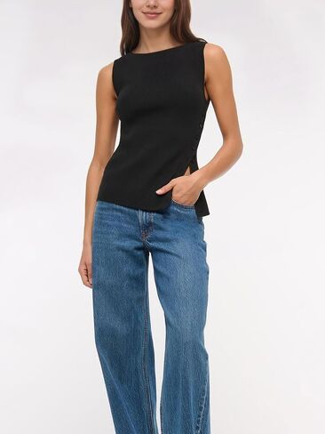Baonmy Women Asymmetrical Button Down Tank Top Ribbed Summer Side-Button Sleeveless Boat Neck Slim Y2K Going Out Trendy Tops in Kuwait