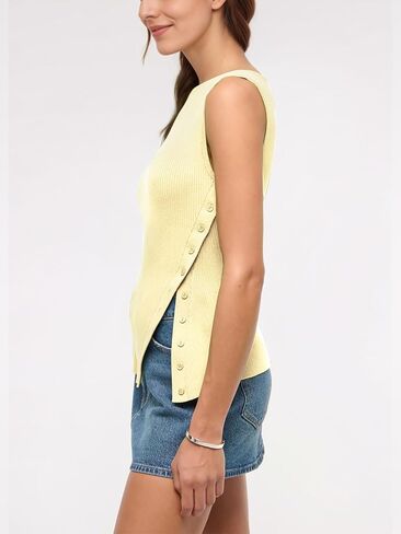 Baonmy Women Asymmetrical Button Down Tank Top Ribbed Summer Side-Button Sleeveless Boat Neck Slim Y2K Going Out Trendy Tops in Kuwait