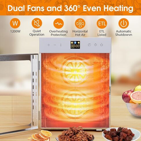 Dehydrators for Jerky, 8 Stainless Steel Trays, 600W Fruit Dehydrator, 24H Timer and 190°F Temperature Control, Overheat Protection, Food Dryer for Jerky, Herbs, Fruit, Dog Treats in Saudi Arabia
