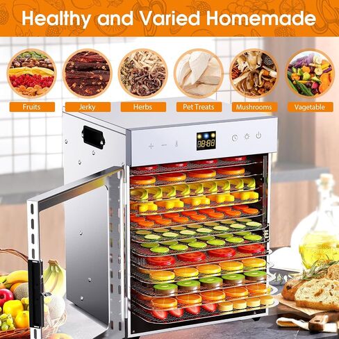 Dehydrators for Jerky, 8 Stainless Steel Trays, 600W Fruit Dehydrator, 24H Timer and 190°F Temperature Control, Overheat Protection, Food Dryer for Jerky, Herbs, Fruit, Dog Treats in Saudi Arabia