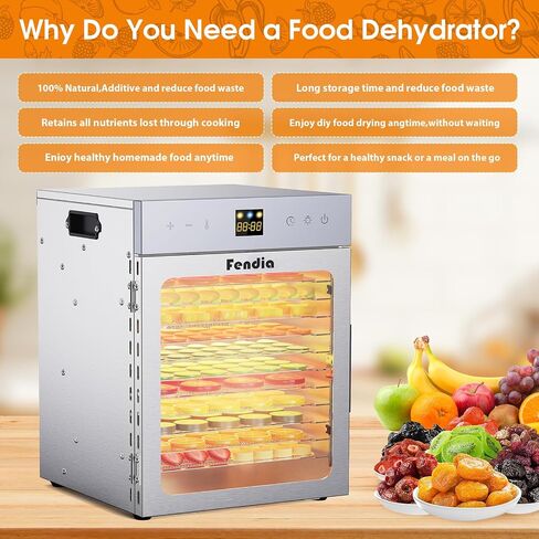 Dehydrators for Jerky, 8 Stainless Steel Trays, 600W Fruit Dehydrator, 24H Timer and 190°F Temperature Control, Overheat Protection, Food Dryer for Jerky, Herbs, Fruit, Dog Treats in Saudi Arabia