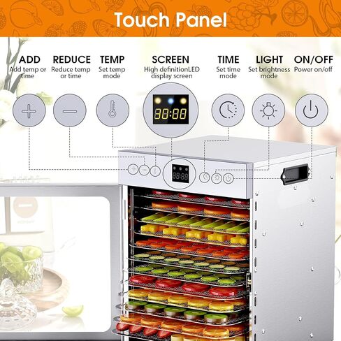 Dehydrators for Jerky, 8 Stainless Steel Trays, 600W Fruit Dehydrator, 24H Timer and 190°F Temperature Control, Overheat Protection, Food Dryer for Jerky, Herbs, Fruit, Dog Treats in Saudi Arabia