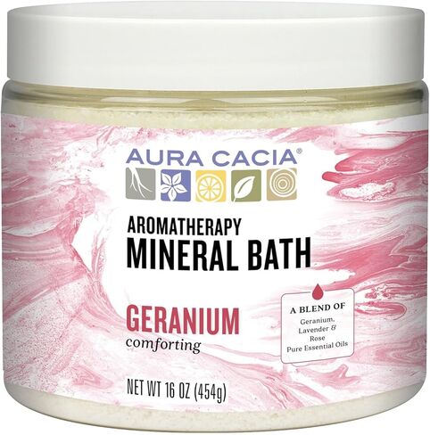 Aura Cacia Aromatherapy Mineral Bath, Comforting Geranium, 16 ounce jar in Saudi Arabia