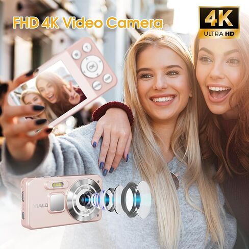 4K Digital Camera for Teens, FHD 64MP Digital Camera for Kids with 64GB SD Card, 18X Digital Zoom Cameras for Photography, Point and Shoot Video Camera for Kids, White in Saudi Arabia