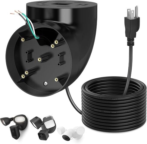 Eave Mount with Power Cable for Ring Floodlight Cam Wired Plus/Pro, Google Nest Cam,Blink,WYZE Floodlight Cam V2 with 20ft Charging Cable with Adapter,No Junction Box-(2in1 Plug in Mount and Cord Set) in Kuwait