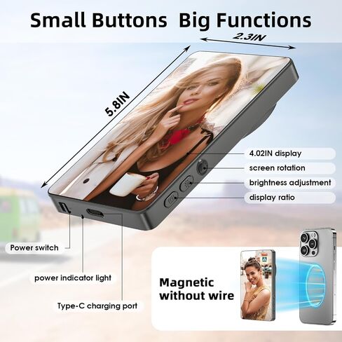 شاشة مراقبة Selfie Selfie Phone ، اتصال لاسلكي مغناطيسي مع التحكم عن بُعد ، التسجيل اللاسلكي 1080 بكسل ، الكاميرا الخلفية لدفق Selfie Vlog ، متوافق مع iPhone/Android (أبيض) in Kuwait