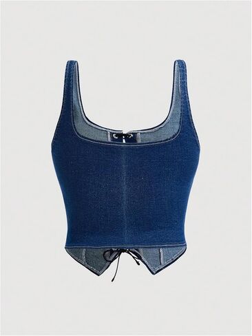 Floerns Women's Plus Size Y2K Sliciveless Corset Denim Tops Lace Up split splic in Kuwait