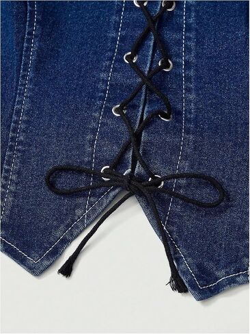 Floerns Women's Plus Size Y2K Sliciveless Corset Denim Tops Lace Up split splic in Kuwait