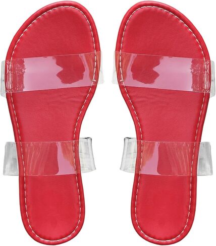OYOANGLE Women's Clear Strap Flat Sandals Open Toe Double Band Casual Slide Sandals in Saudi Arabia