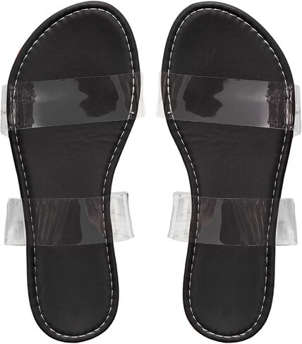 OYOANGLE Women's Clear Strap Flat Sandals Open Toe Double Band Casual Slide Sandals in Saudi Arabia
