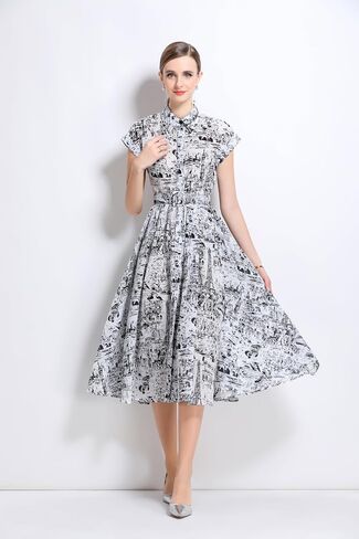 Lai Meng Five Cats Women's Sleeves Rece Shirt الأزرار المطبوعة الأزرار غير الرسمية مع حزام in Kuwait
