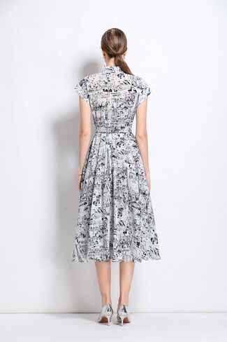 Lai Meng Five Cats Women's Sleeves Rece Shirt الأزرار المطبوعة الأزرار غير الرسمية مع حزام in Kuwait