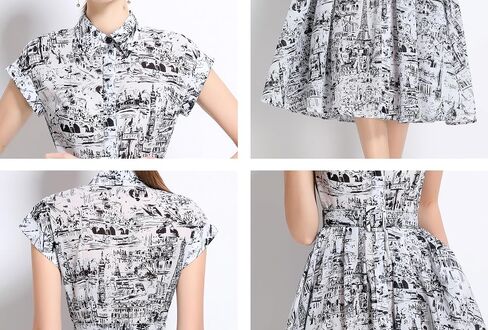 Lai Meng Five Cats Women's Sleeves Rece Shirt الأزرار المطبوعة الأزرار غير الرسمية مع حزام in Kuwait