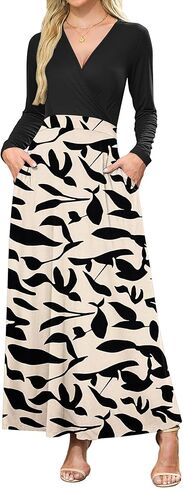 AUSELILY Womens Long Sleeve Maxi Dress 2025 Fall Dress V Neck Wrap Waist Formal Long Dresses with Pockets in Kuwait