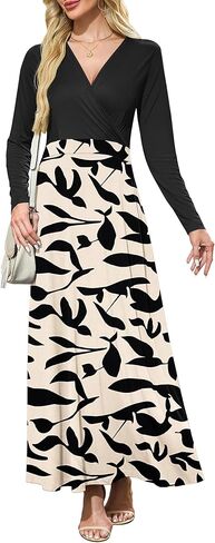 AUSELILY Womens Long Sleeve Maxi Dress 2025 Fall Dress V Neck Wrap Waist Formal Long Dresses with Pockets in Kuwait