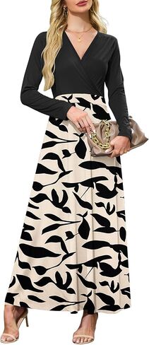 AUSELILY Womens Long Sleeve Maxi Dress 2025 Fall Dress V Neck Wrap Waist Formal Long Dresses with Pockets in Kuwait