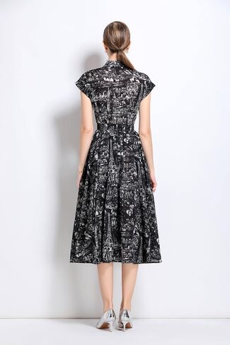 Lai Meng Five Cats Women's Sleeves Rece Shirt الأزرار المطبوعة الأزرار غير الرسمية مع حزام in Kuwait