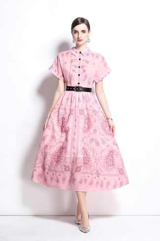 Lai Meng Five Cats Women's Sleeves Rece Shirt الأزرار المطبوعة الأزرار غير الرسمية مع حزام in Kuwait