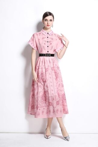 Lai Meng Five Cats Women's Sleeves Rece Shirt الأزرار المطبوعة الأزرار غير الرسمية مع حزام in Kuwait