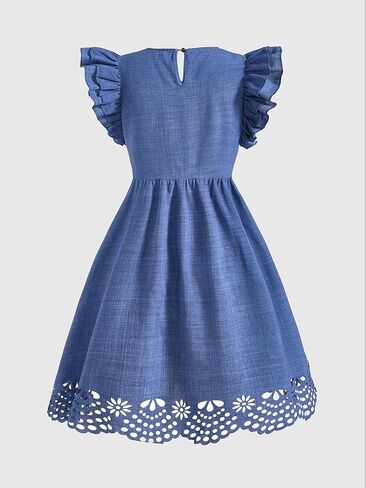 Women's Ruffle Cap Sleeve Short Dress Crew Neck A Line Flowy Babydoll Dresses in Kuwait