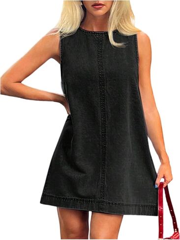 Milumia Women's A-Line Sleeveless Crew Neck Denim Dress Loose Casual Mini Jean Dresses in Saudi Arabia