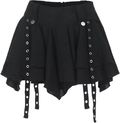 Women's Skirt Steampunk Gothic Mini Skirts Y2K Aesthetic Mall Goth Clothing Cute High Rise Plaid Skirts Black XL in Kuwait