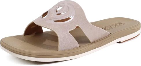 ONCAI Womens Sandals,Flat Dressy Square Toe Summer Beach Slides for Ladies Comfortable with Non-slip Rubber Soles Size US 6-11 in Kuwait