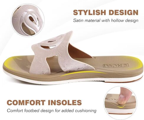 ONCAI Womens Sandals,Flat Dressy Square Toe Summer Beach Slides for Ladies Comfortable with Non-slip Rubber Soles Size US 6-11 in Kuwait