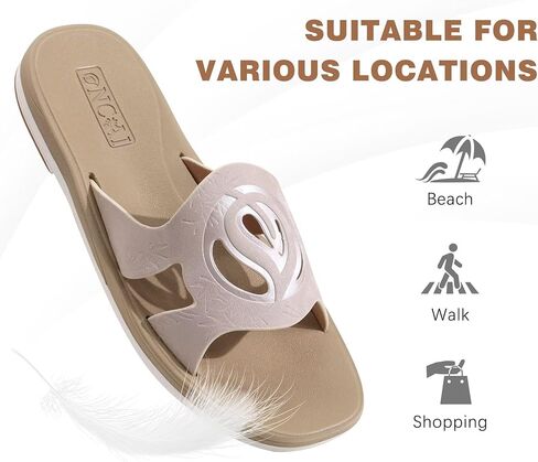 ONCAI Womens Sandals,Flat Dressy Square Toe Summer Beach Slides for Ladies Comfortable with Non-slip Rubber Soles Size US 6-11 in Kuwait
