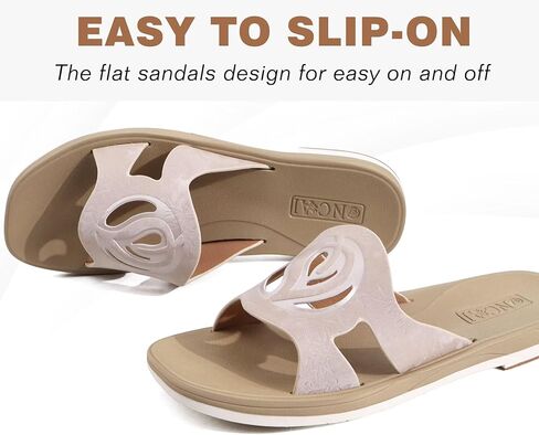 ONCAI Womens Sandals,Flat Dressy Square Toe Summer Beach Slides for Ladies Comfortable with Non-slip Rubber Soles Size US 6-11 in Kuwait
