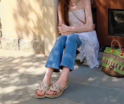 ONCAI Womens Sandals,Flat Dressy Square Toe Summer Beach Slides for Ladies Comfortable with Non-slip Rubber Soles Size US 6-11 in Kuwait