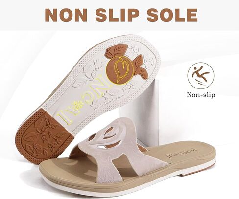 ONCAI Womens Sandals,Flat Dressy Square Toe Summer Beach Slides for Ladies Comfortable with Non-slip Rubber Soles Size US 6-11 in Kuwait
