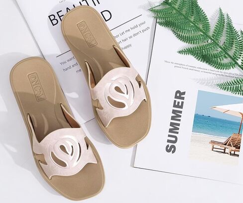 ONCAI Womens Sandals,Flat Dressy Square Toe Summer Beach Slides for Ladies Comfortable with Non-slip Rubber Soles Size US 6-11 in Kuwait