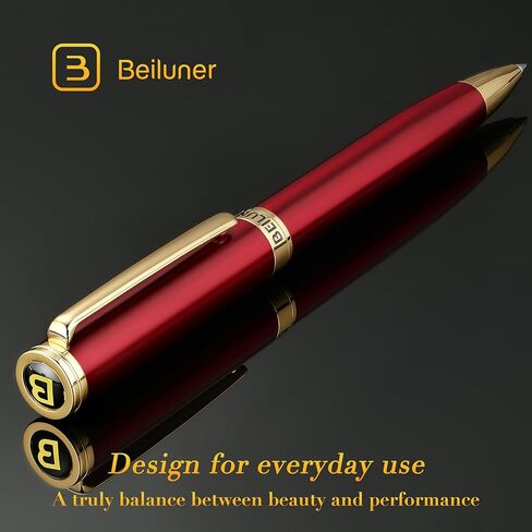 BEILUNER Red Lacquer Gel Pen With 24K Gold Finish, Retractable Pen, Fancy Gift Set, Professional, Elegant, Writing, Executive, Office, Nice Fancy Designer Pens, Perfect for Men and Women in Kuwait