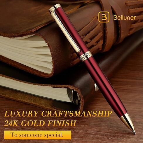 BEILUNER Red Lacquer Gel Pen With 24K Gold Finish, Retractable Pen, Fancy Gift Set, Professional, Elegant, Writing, Executive, Office, Nice Fancy Designer Pens, Perfect for Men and Women in Kuwait