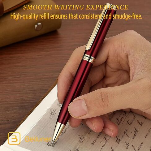 BEILUNER Red Lacquer Gel Pen With 24K Gold Finish, Retractable Pen, Fancy Gift Set, Professional, Elegant, Writing, Executive, Office, Nice Fancy Designer Pens, Perfect for Men and Women in Kuwait