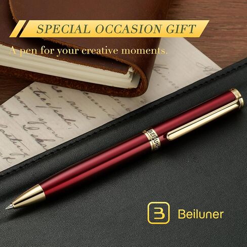 BEILUNER Red Lacquer Gel Pen With 24K Gold Finish, Retractable Pen, Fancy Gift Set, Professional, Elegant, Writing, Executive, Office, Nice Fancy Designer Pens, Perfect for Men and Women in Kuwait