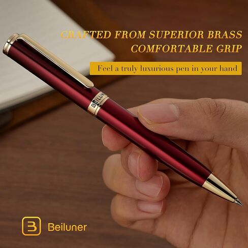 BEILUNER Red Lacquer Gel Pen With 24K Gold Finish, Retractable Pen, Fancy Gift Set, Professional, Elegant, Writing, Executive, Office, Nice Fancy Designer Pens, Perfect for Men and Women in Kuwait