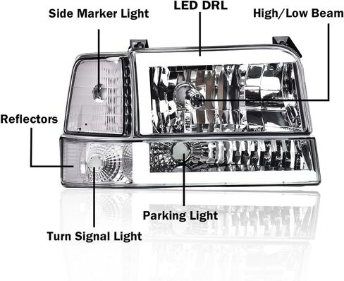 المصابيح الأمامية DRL LED متوافقة مع 1992-1996 FORD F150/BRONCO ، 1992-1997 F250/F350/FSUPRE DATION W/CORNER in Saudi Arabia