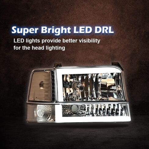 المصابيح الأمامية DRL LED متوافقة مع 1992-1996 FORD F150/BRONCO ، 1992-1997 F250/F350/FSUPRE DATION W/CORNER in Saudi Arabia